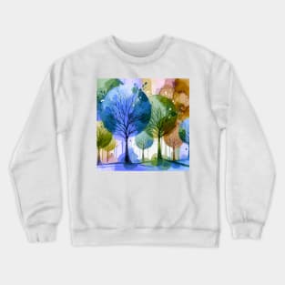 Colorful Blue Green Brown Abstract Trees Crewneck Sweatshirt